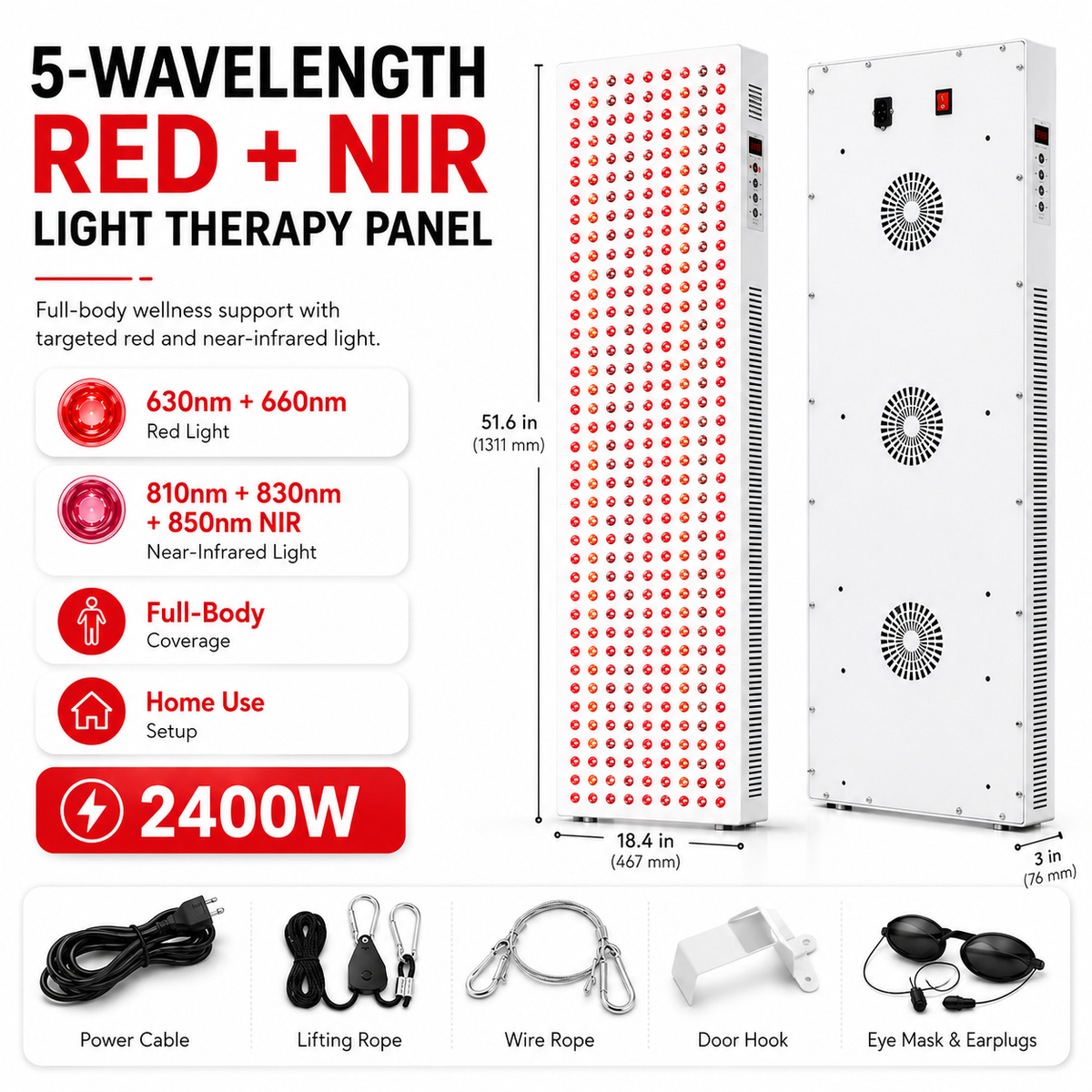 iReliev 2400W Full Body Red Light & Near Infrared Therapy Panel