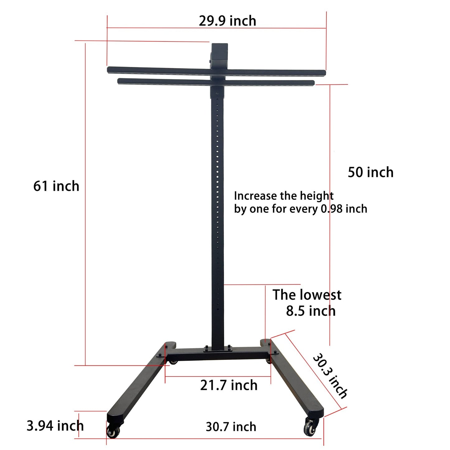 EXESAS Horizontal Rolling Stand for Red Light Therapy Panels – Adjustable 30–61", 120 lb Capacity