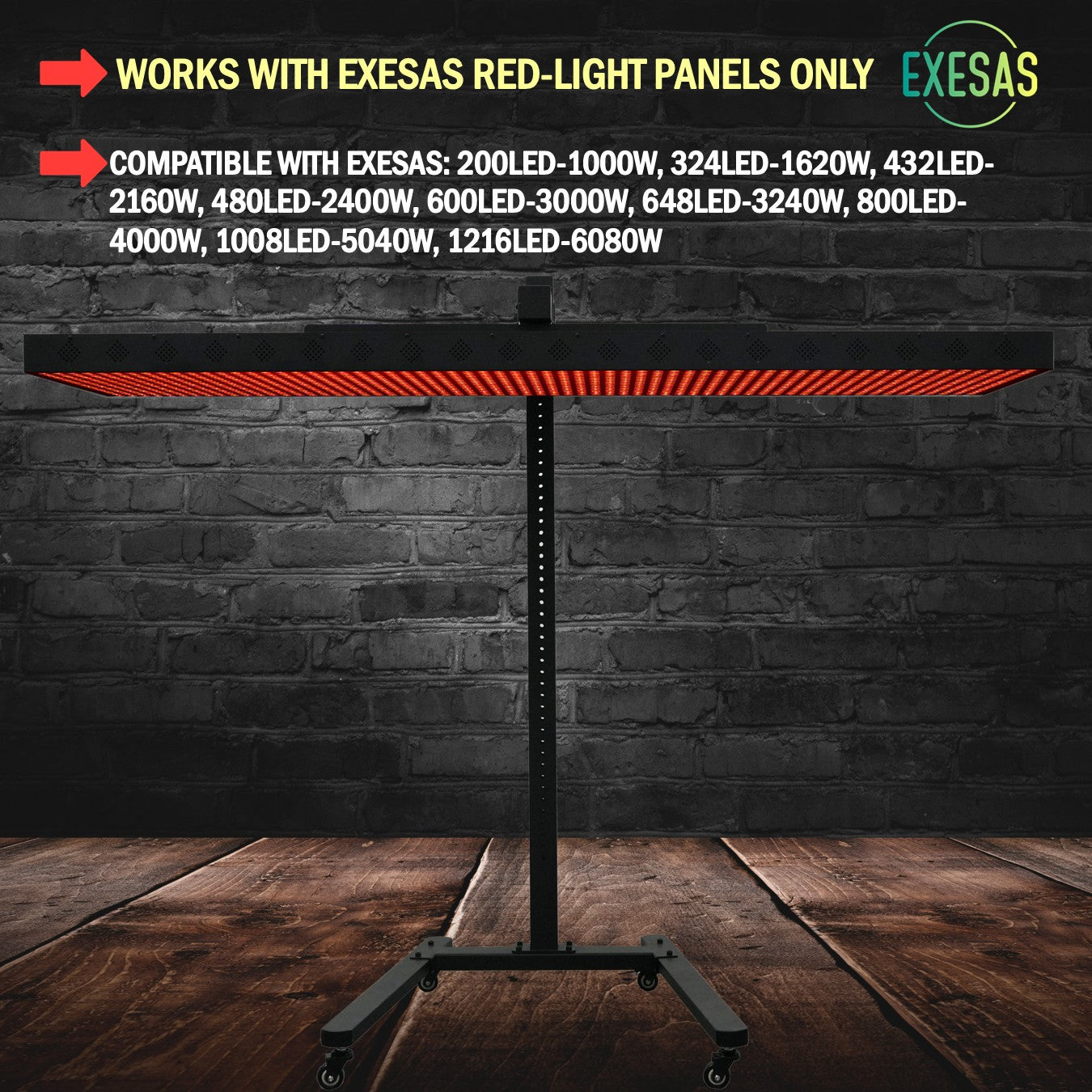 EXESAS Horizontal Rolling Stand for Red Light Therapy Panels – Adjustable 30–61", 120 lb Capacity