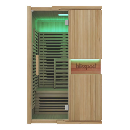 Blisspod | Milano | Full Spectrum Sauna | Canadian Hemlock Wood | Ultra Low EMF | 5 Far Infrared & 1 Red Glass Heater | Chromotherapy | Upto 2 Person