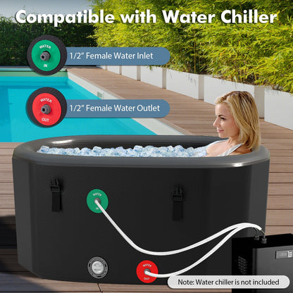 XL 129 Gal Oval Ice Bath Tub with Cover and Hand Pump for Athletes