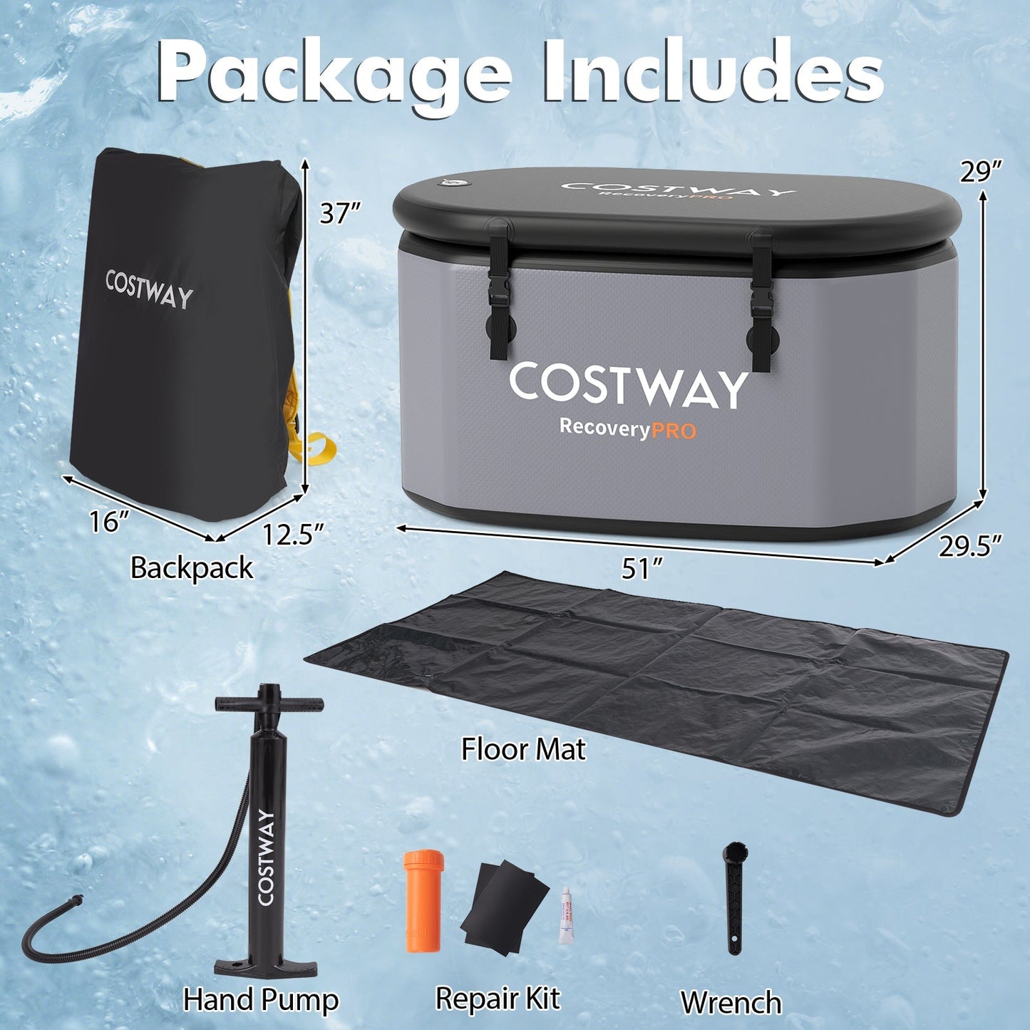 XL 129 Gal Oval Ice Bath Tub with Cover and Hand Pump for Athletes