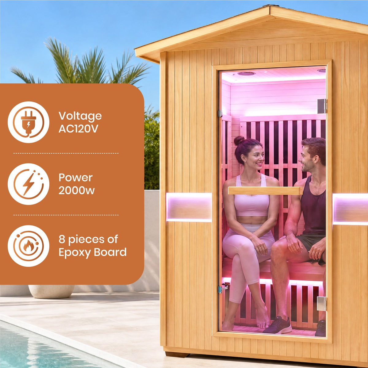 Outdoor Far Infrared Sauna for Two – 2000W Canadian Hemlock