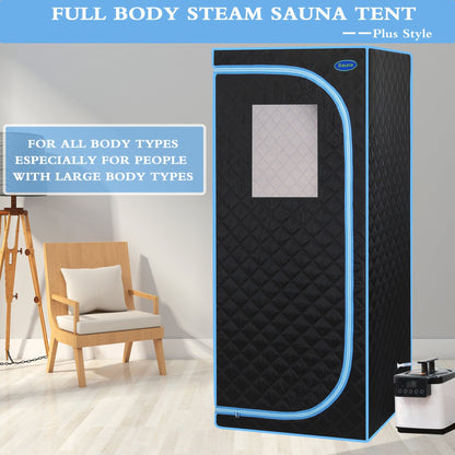 Portable Plus Full-Size Steam Sauna Tent, Black with Blue Trim