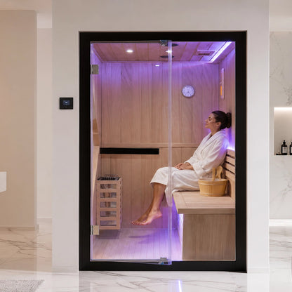 Pine Indoor Sauna with Double Stoves & LED Lighting