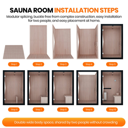Pine Indoor Sauna with Double Stoves & LED Lighting