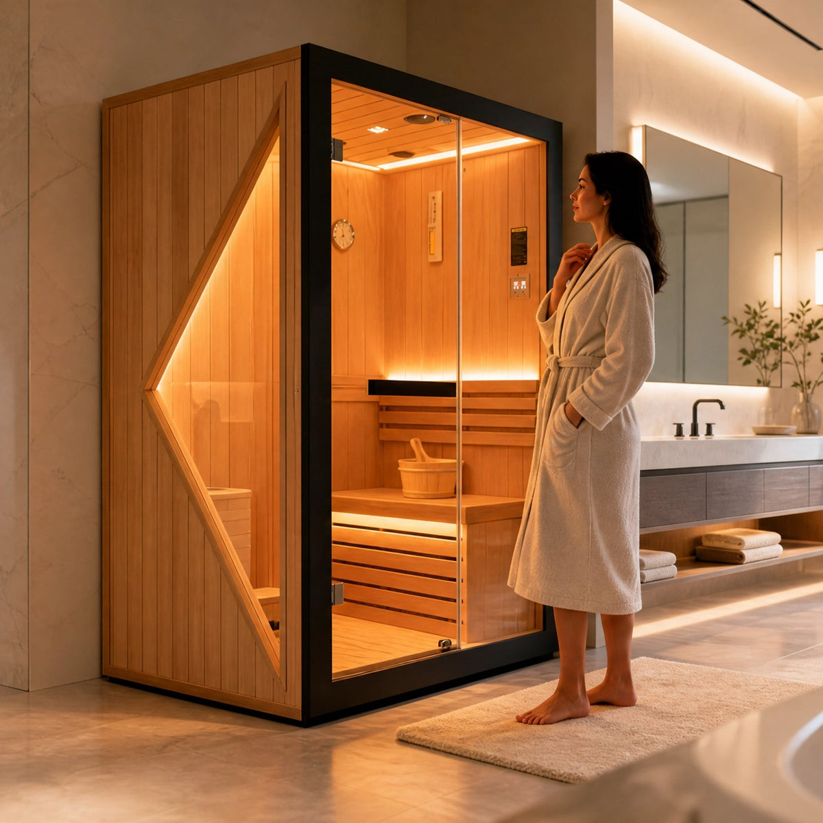 Pine Indoor Sauna with Double Stoves & LED Lighting
