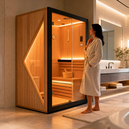 Pine Indoor Sauna with Double Stoves & LED Lighting