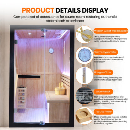 Pine Indoor Sauna with Double Stoves & LED Lighting