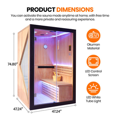 Pine Indoor Sauna with Double Stoves & LED Lighting