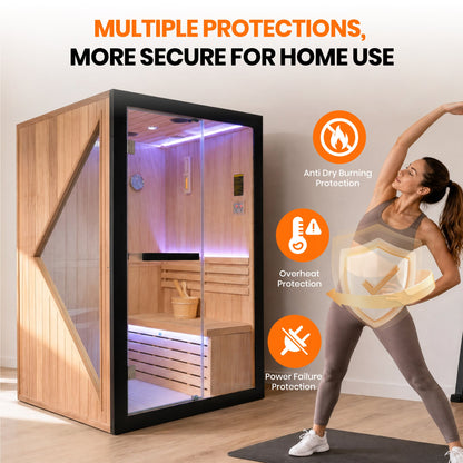Pine Indoor Sauna with Double Stoves & LED Lighting