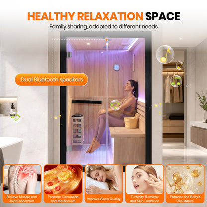 Pine Indoor Sauna with Double Stoves & LED Lighting
