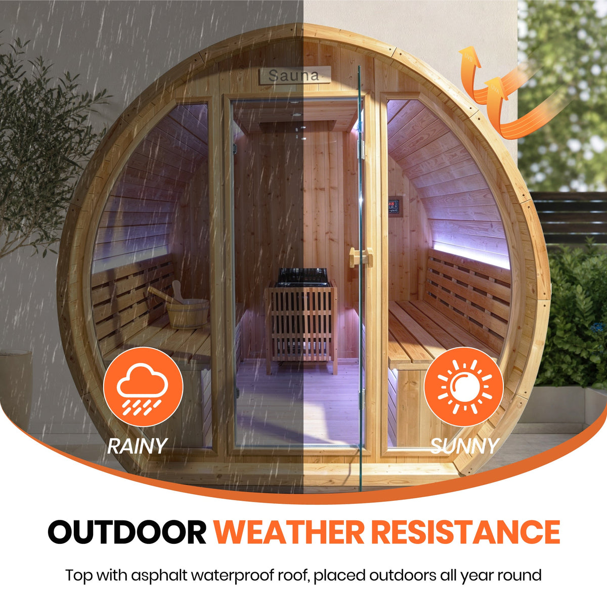 Finnish Carbonized Spruce Outdoor Sauna Room, 4–6 Person, 9000W