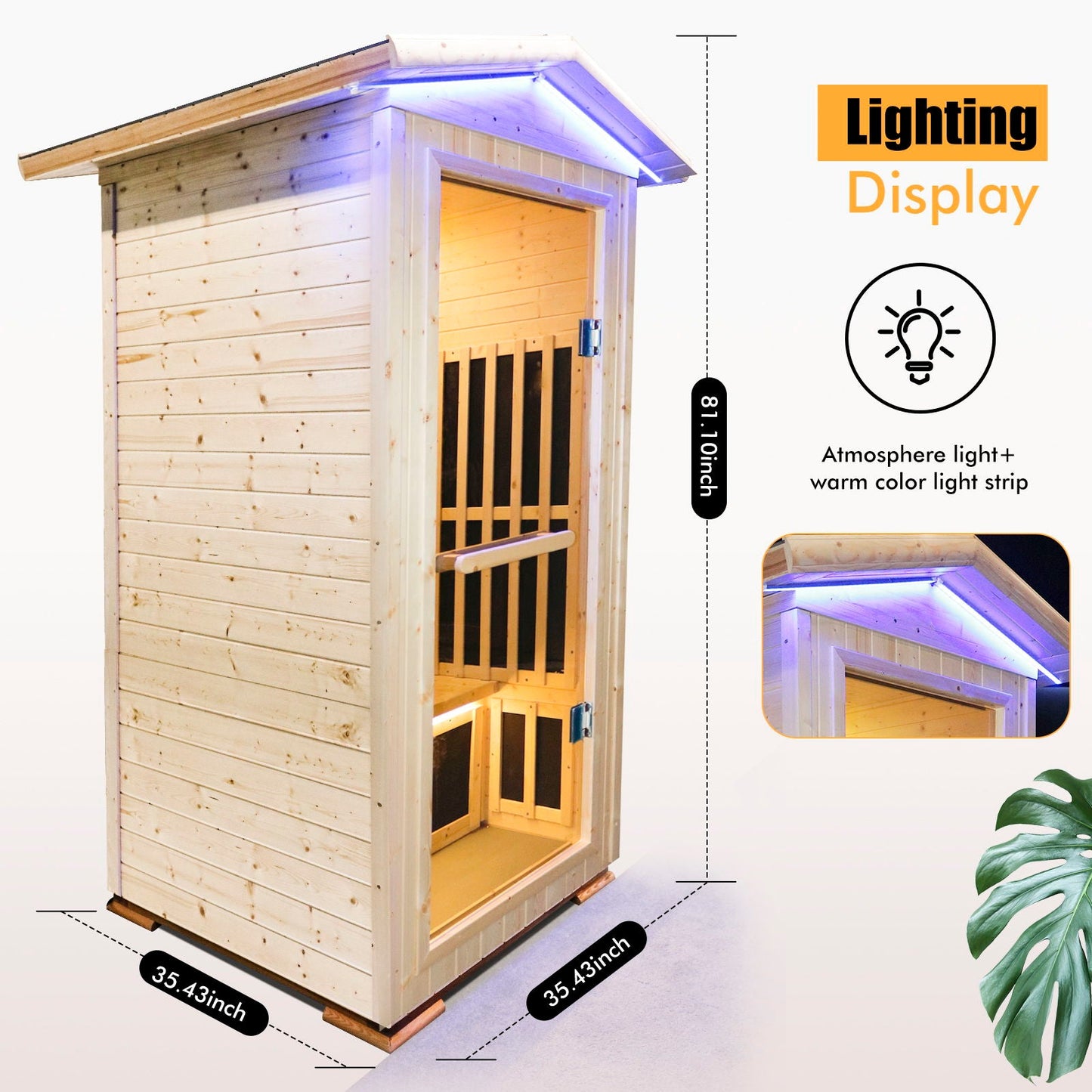 Single Person Spruce Far Infrared Sauna With Ambient Lighting And Bluetooth Music - Natural
