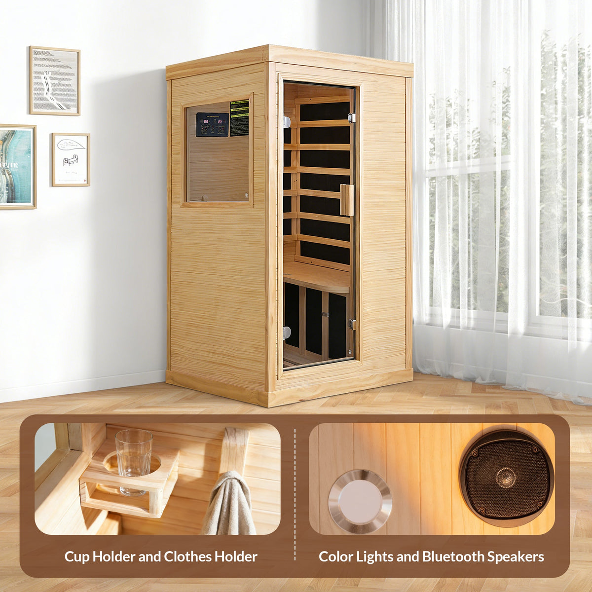 Single Person Indoor Sauna Room – Chilean Pine | 7 Carbon Heating Plates