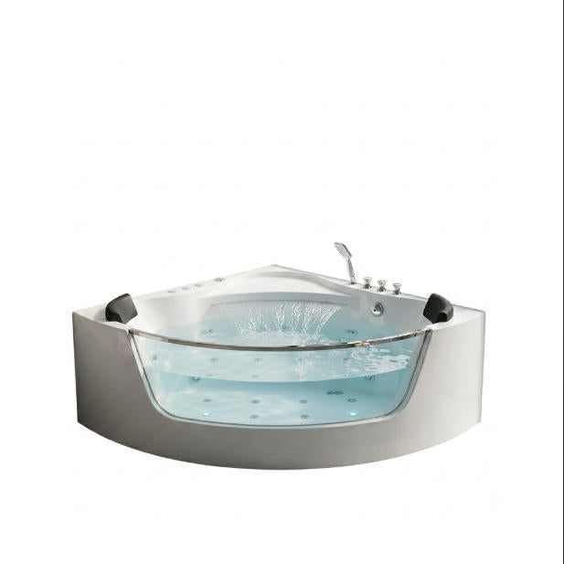59" Corner Whirlpool Bathtub – 2-Person Hydro Massage Tub with Jets & LED Lighting