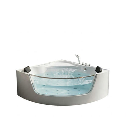 59" Corner Whirlpool Bathtub – 2-Person Hydro Massage Tub with Jets & LED Lighting