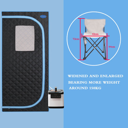 Portable Plus Full-Size Steam Sauna Tent, Black with Blue Trim