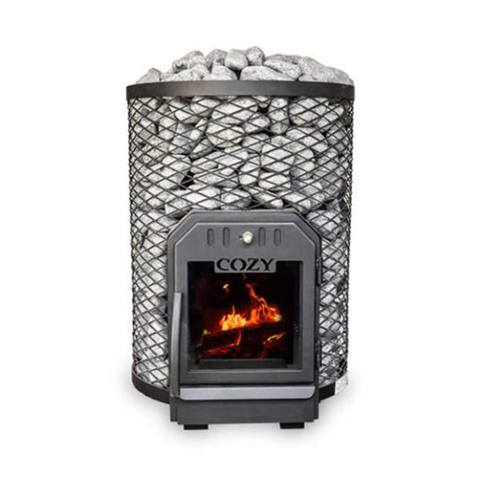 Cozy Heat O Thru-Wall Wood-Burning Sauna Stove with Sauna Stones