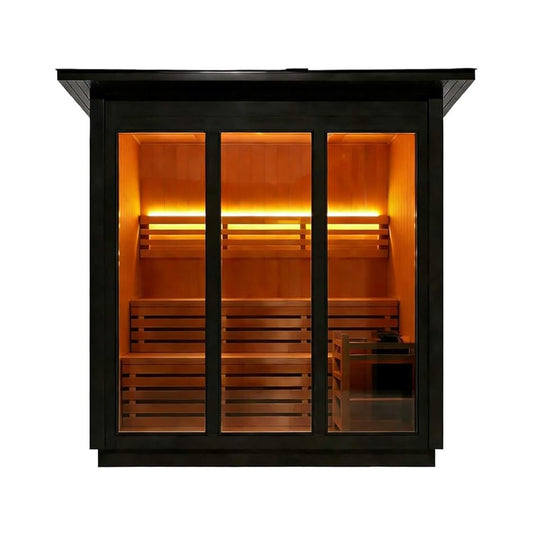 Custom 8-Person Luxury Canadian Hemlock Outdoor Steam Sauna With Heater And Stones [Made-To-Order] (SAK95107)