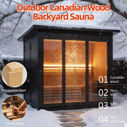 Custom 8-Person Luxury Spruce Outdoor Steam Sauna With Heater And Stones [Made-To-Order] (SAK51642)