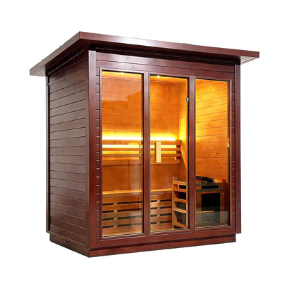 Custom 4-Person Luxury Canadian Red Cedar Outdoor Steam Sauna With Heater And Stones [Made-To-Order] (SAK42068)