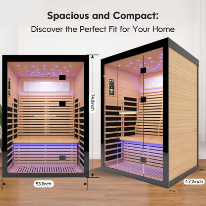 Luxury Double Far Infrared Sauna Room With Epoxy Heating Plates And Starry Sky Lighting - Black / Natural