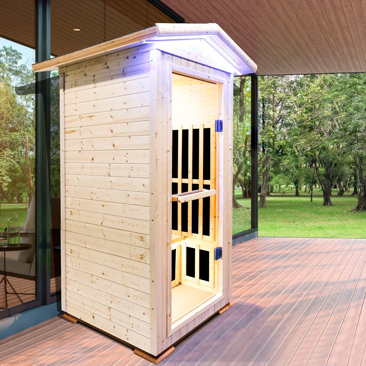 Single Person Spruce Far Infrared Sauna With Ambient Lighting And Bluetooth Music - Natural