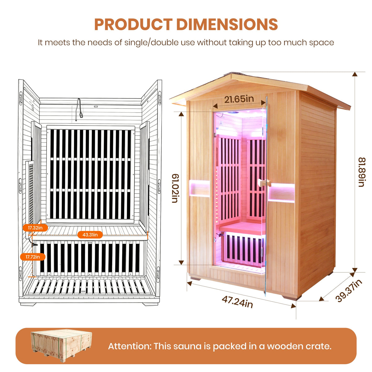 Outdoor Far Infrared Sauna for Two – 2000W Canadian Hemlock