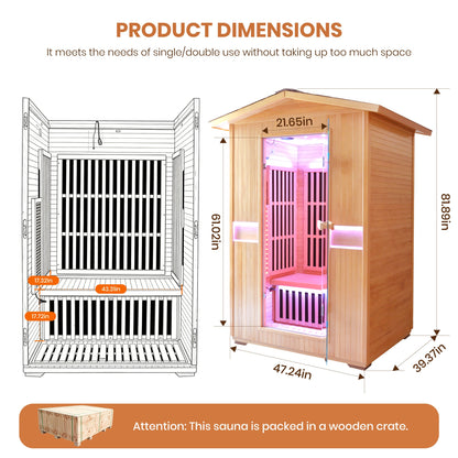 Outdoor Far Infrared Sauna for Two – 2000W Canadian Hemlock
