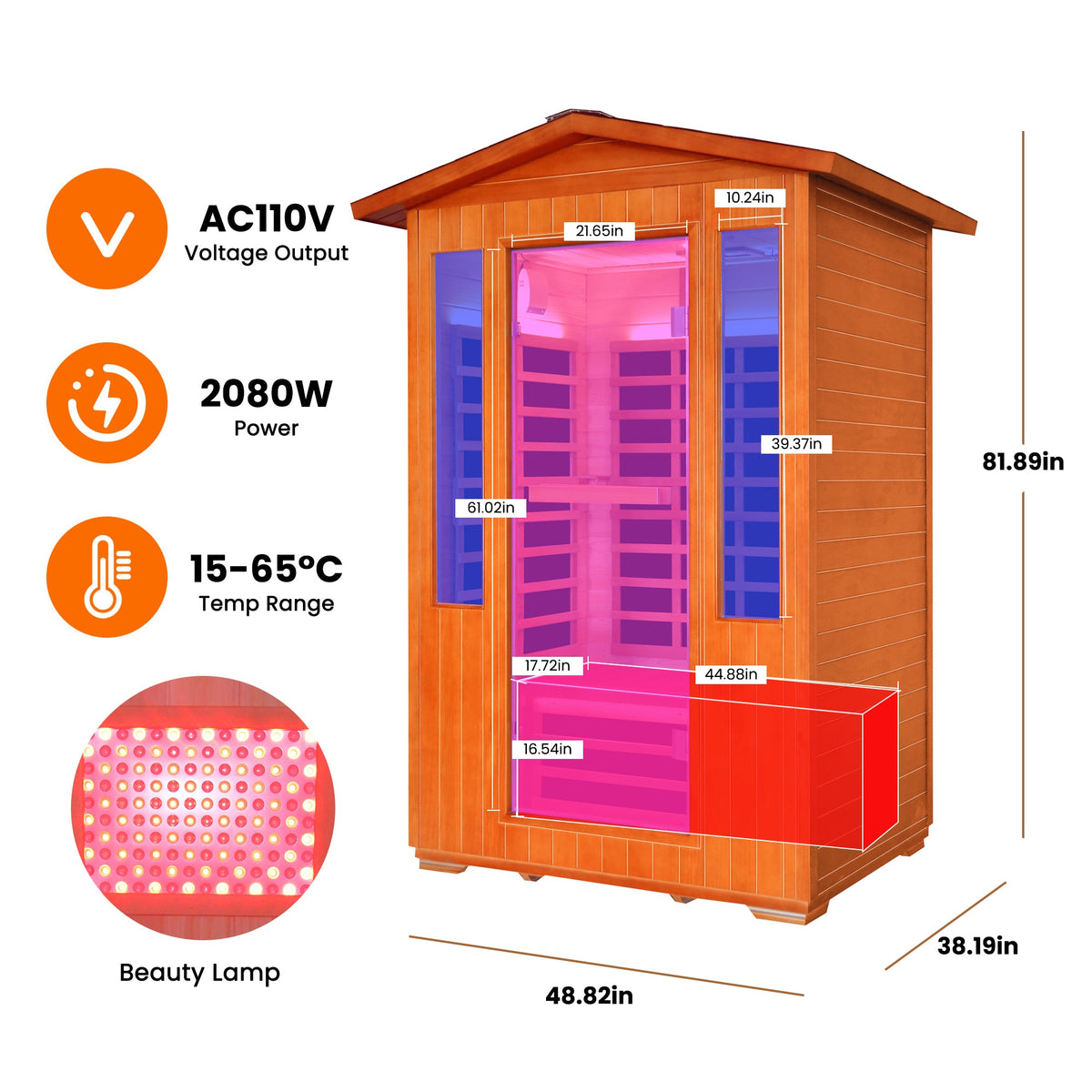Outdoor 2-Person Backyard Sauna | Fir & Cedar Wood with Infrared Heating