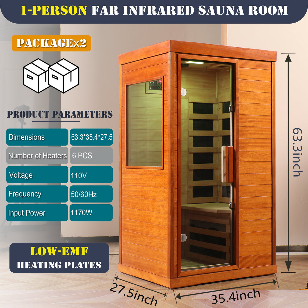 Infrared Indoor Dry Sauna Room with Bluetooth Audio & LCD Touch Control