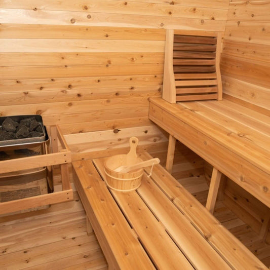 Dundalk Leisurecraft Luna Cube Sauna | 4-Person Canadian Timber | Sloped Roof + Front Window