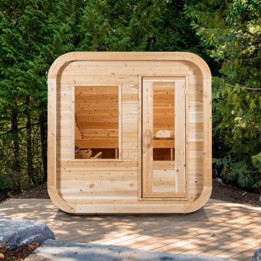 Dundalk Leisurecraft Luna Cube Sauna | 4-Person Canadian Timber | Sloped Roof + Front Window