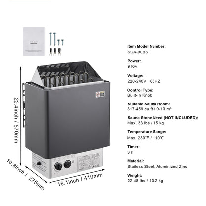 9 kW Electric Sauna Heater with Built-In Controls