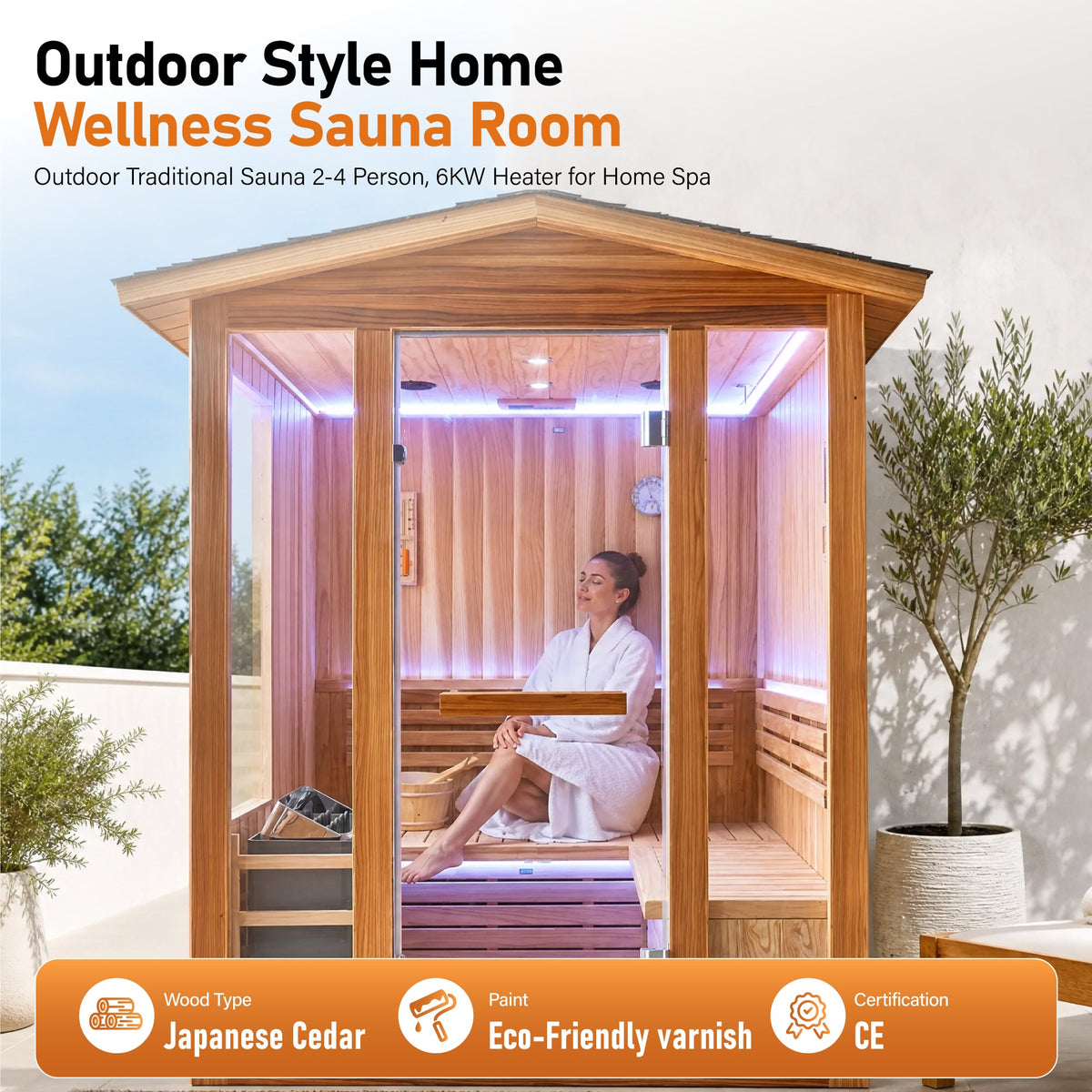 6000W Outdoor Traditional Steam Sauna for 4 People