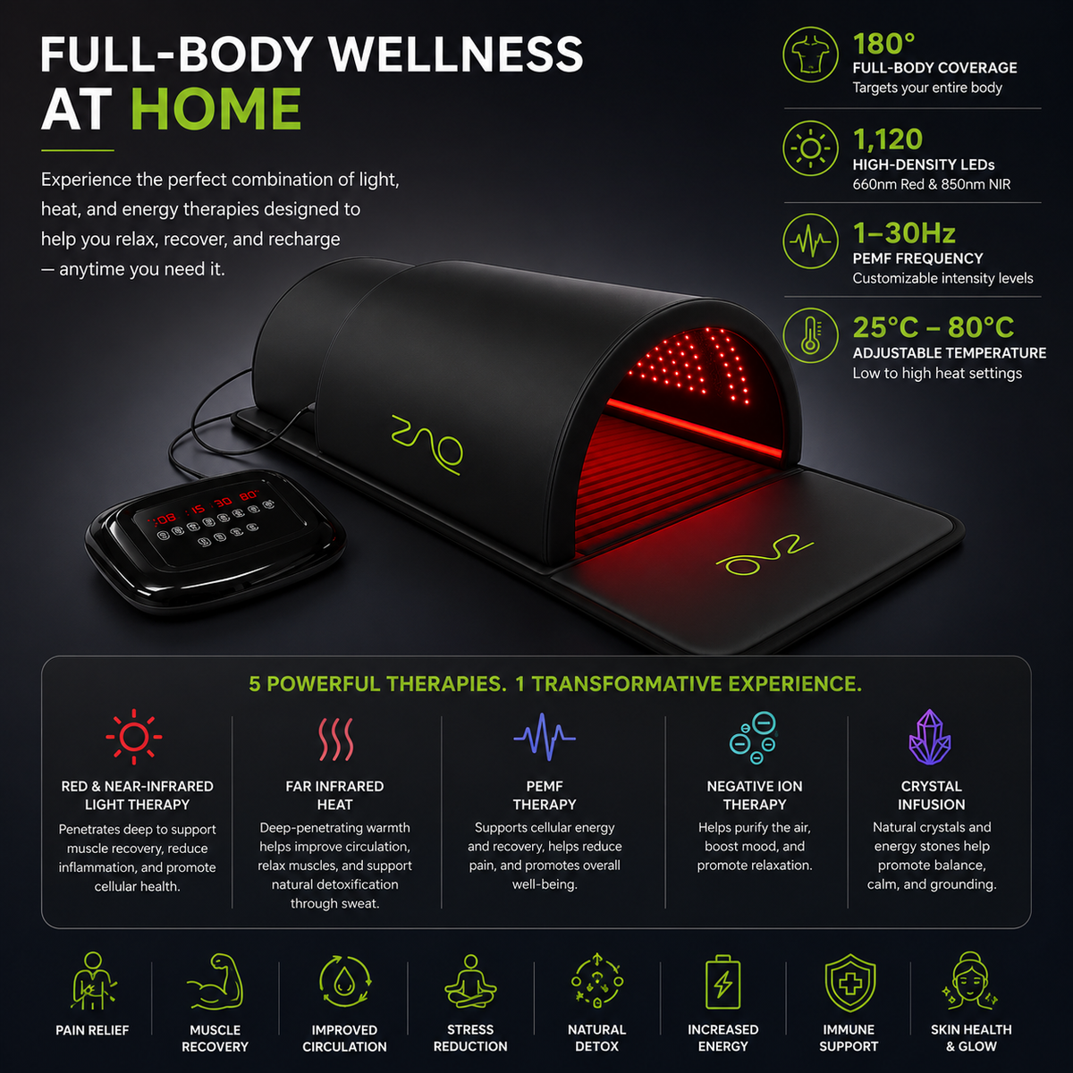 ZAQ ZUNA Pro Far Infrared Sauna Dome with PEMF & Red Light