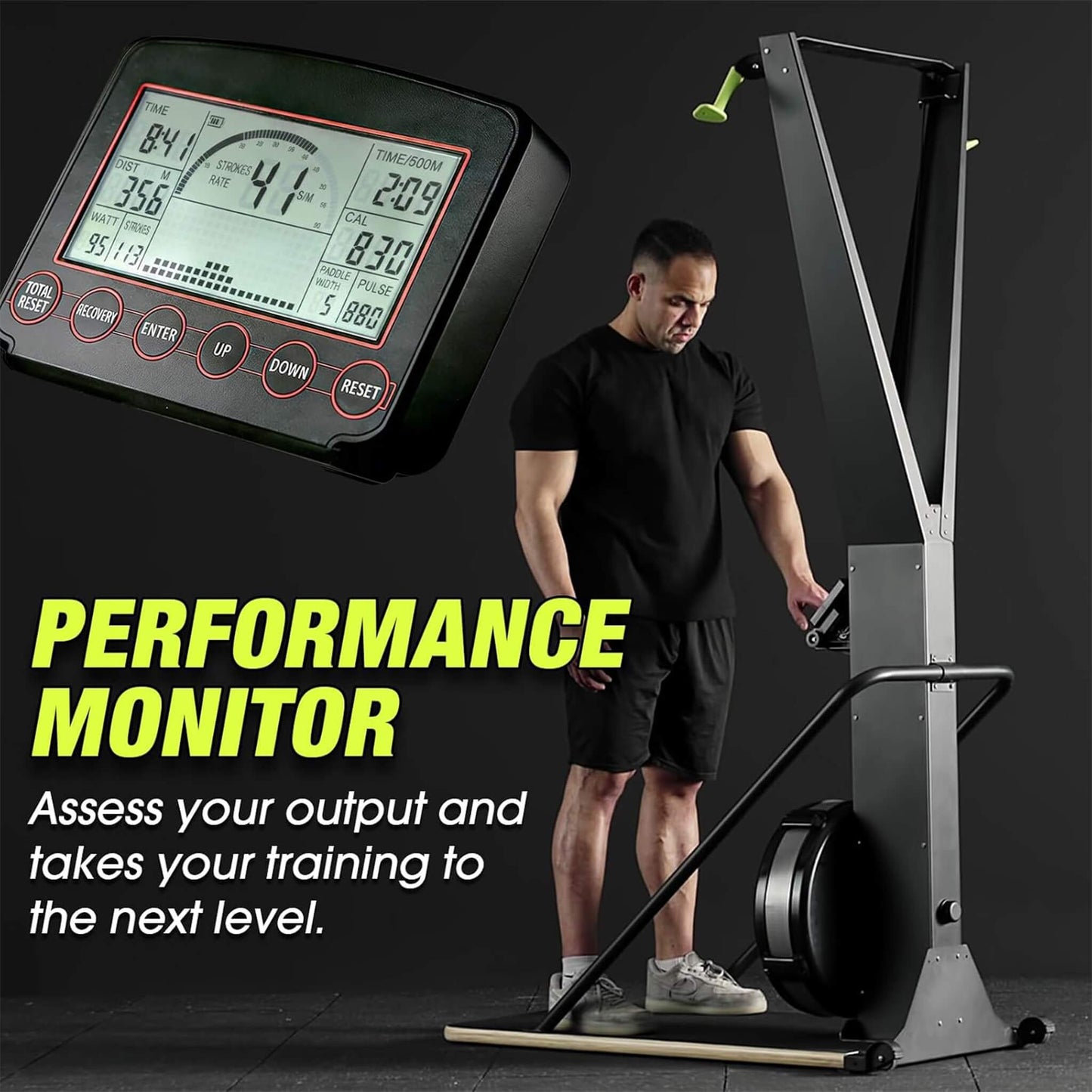Rovix Indoor Ski Glider Training Machine – 10-Level Resistance | LED Monitor | Wall or Bracket Mount