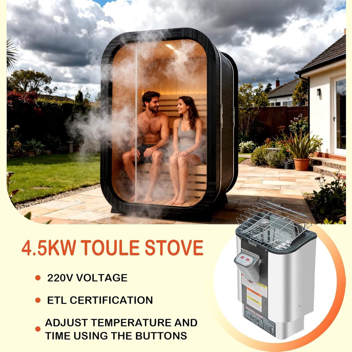 Thermora Lund Luxury 2-Person Outdoor Spruce Wood Cube Sauna Kit With 4.5KW Electric Stove (SAK74290)
