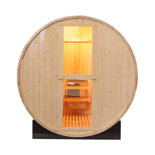 Thermora Haven Outdoor Pinewood Barrel Sauna Kit | 4.5KW Heater, Tempered Glass, All-Weather