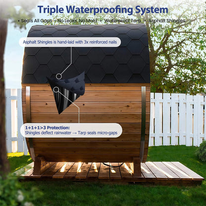 Thermora Haven Premium All-Weather Outdoor Pinewood Barrel Sauna Kit With 4.5KW Heater And Tempered Glass Window (SAK91462)