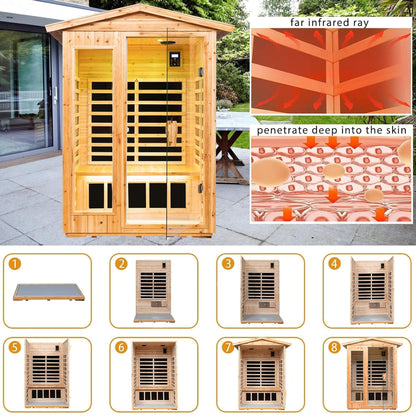 Thermora Zorin Premium 2-Person Indoor Outdoor Low EMF FAR-Infrared Hemlock Wood Personal Home Sauna Spa, 1750W (SAK27451)
