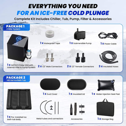 148-Gallon Cold Plunge Tub Kit with 1/3 HP Chiller, Filter & Pump