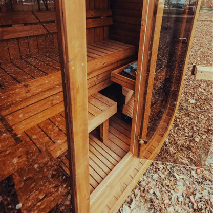 Premium 3-Person Outdoor Scandinavian ThermoWood Cube Sauna Kit With LED Lighting (SAK47582)