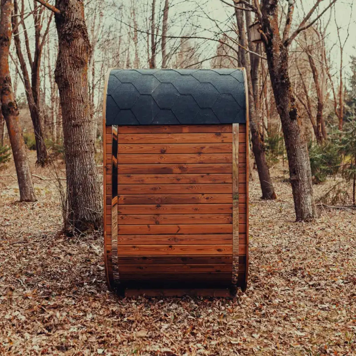 Premium 3-Person Outdoor Scandinavian ThermoWood Cube Sauna Kit With LED Lighting (SAK47582)