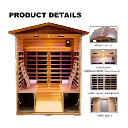 Thermoa Valois Premium 4-Person 2050W Luxury Low EMF Outdoor FAR Infrared Home Sauna With Bluetooth Audio (SAK15372)