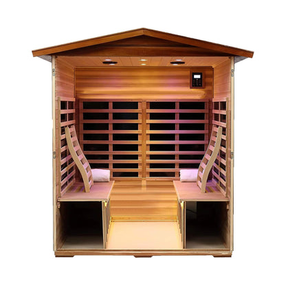 Thermora Moretti 4-Person Outdoor Mahogany Full Spectrum Ultra-Low EMF FAR Infrared Sauna With Chromotherapy And Bluetooth Speakers (SAK98263)