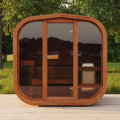 Premium 4-Person Outdoor Scandinavian ThermoWood Cube Sauna Kit With LED Lighting (SAK25470)