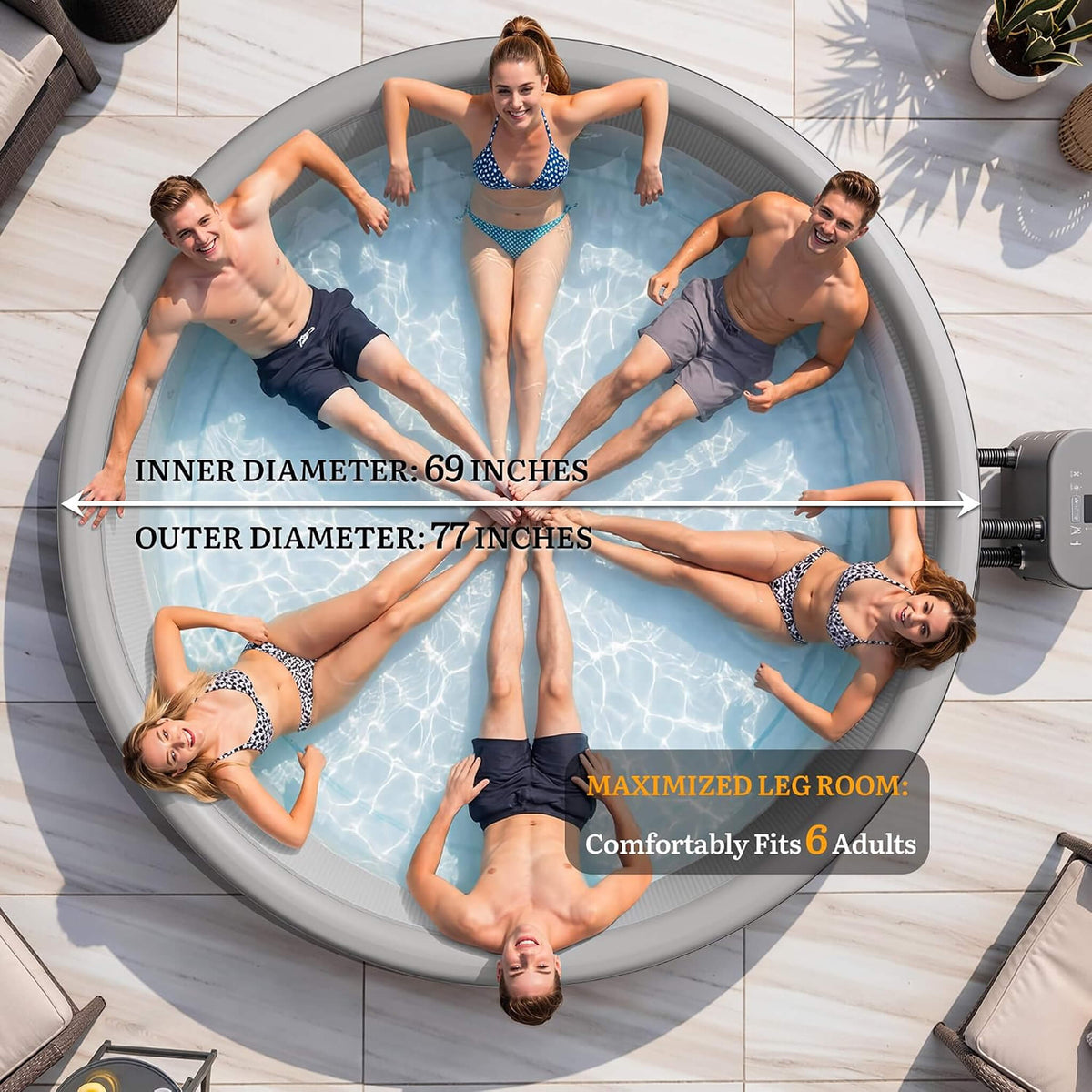 6-Person Inflatable Hot Tub | 180 Massage Jets | Drop-Stitch | 77 Inch