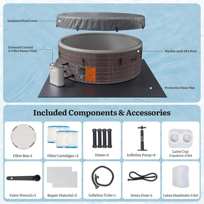 6-Person Inflatable Hot Tub | 180 Massage Jets | Drop-Stitch | 77 Inch